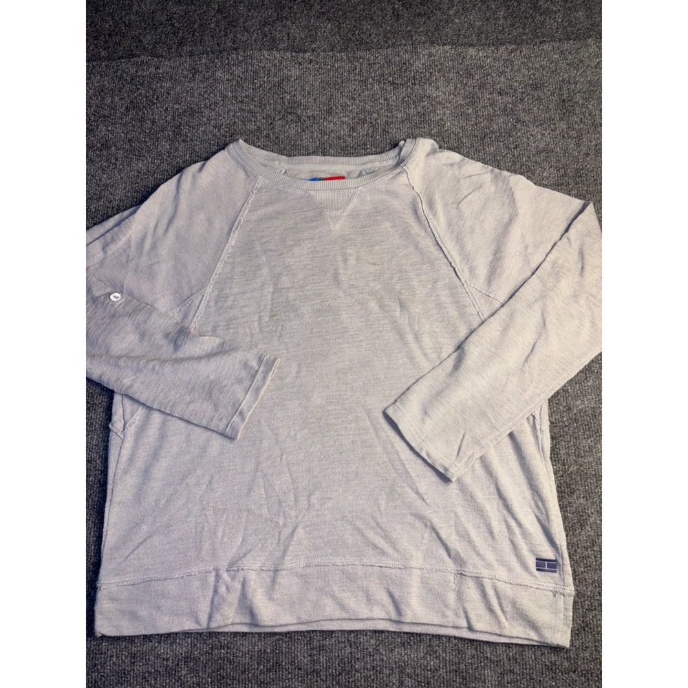 Tommy Hilfiger Sport Sweatshirt Mens L Gray Oversized Roll Tab Sleeve Ribbed Hem